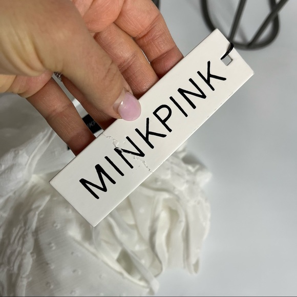 MINKPINK Sheer Dot White V-Neck Tassel Juliette Smocked Blouse Size Medium - Picture 13 of 13